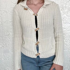 Abercrombie & Fitch Cardigan Women's L Cream and White Y2K Vintage Knit